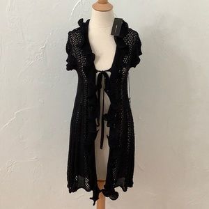 BCBGMAXAZRIA black crochet open ruffles short sleeves cardigan size medium NWT